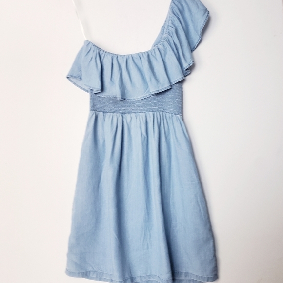 NEW! JOE'S JEANS One Shoulder Soft Chambray Ruffle Accent Mini Dress Medium. - Picture 4 of 6